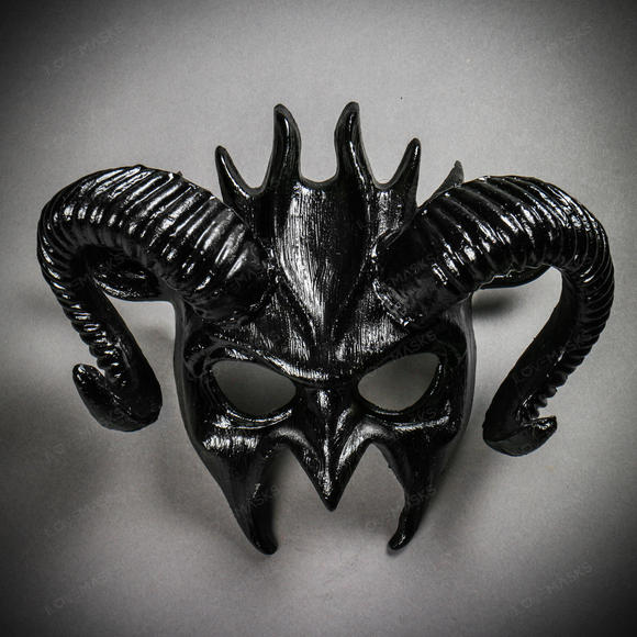 Demon Devil Satan with Black Horns Masquerade Mask - Black - Picture 2 of 8